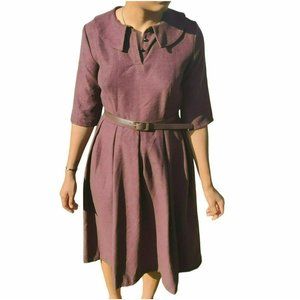 NWT Clocolor Dress Medium Fit Puritan Collar 3/4 Sleeve Fit and Flare Belted